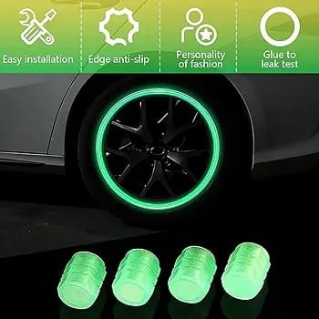 Wheel Tire Rim Air Valve Cap Radium Tyre Air Caps Cover Glow Radium Light Resistant Tire Pressure Caps Universal for Car Truck Motorcycles Bike 4pcs